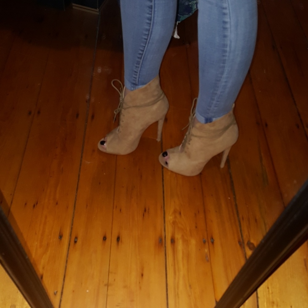 Open toe lace up booties